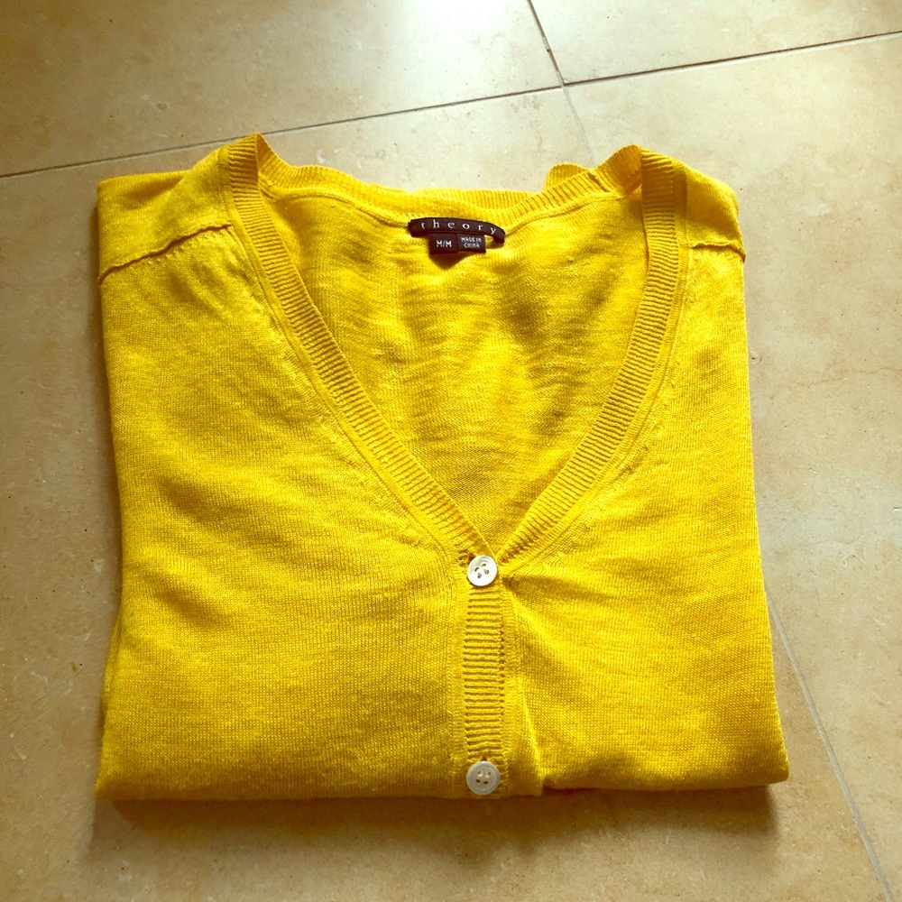 Theory whisper thin linen cardigan sunshine yellow